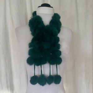 Real Rabbit Fur Pom Pom Scarf – Emerald Green – Elena Collection